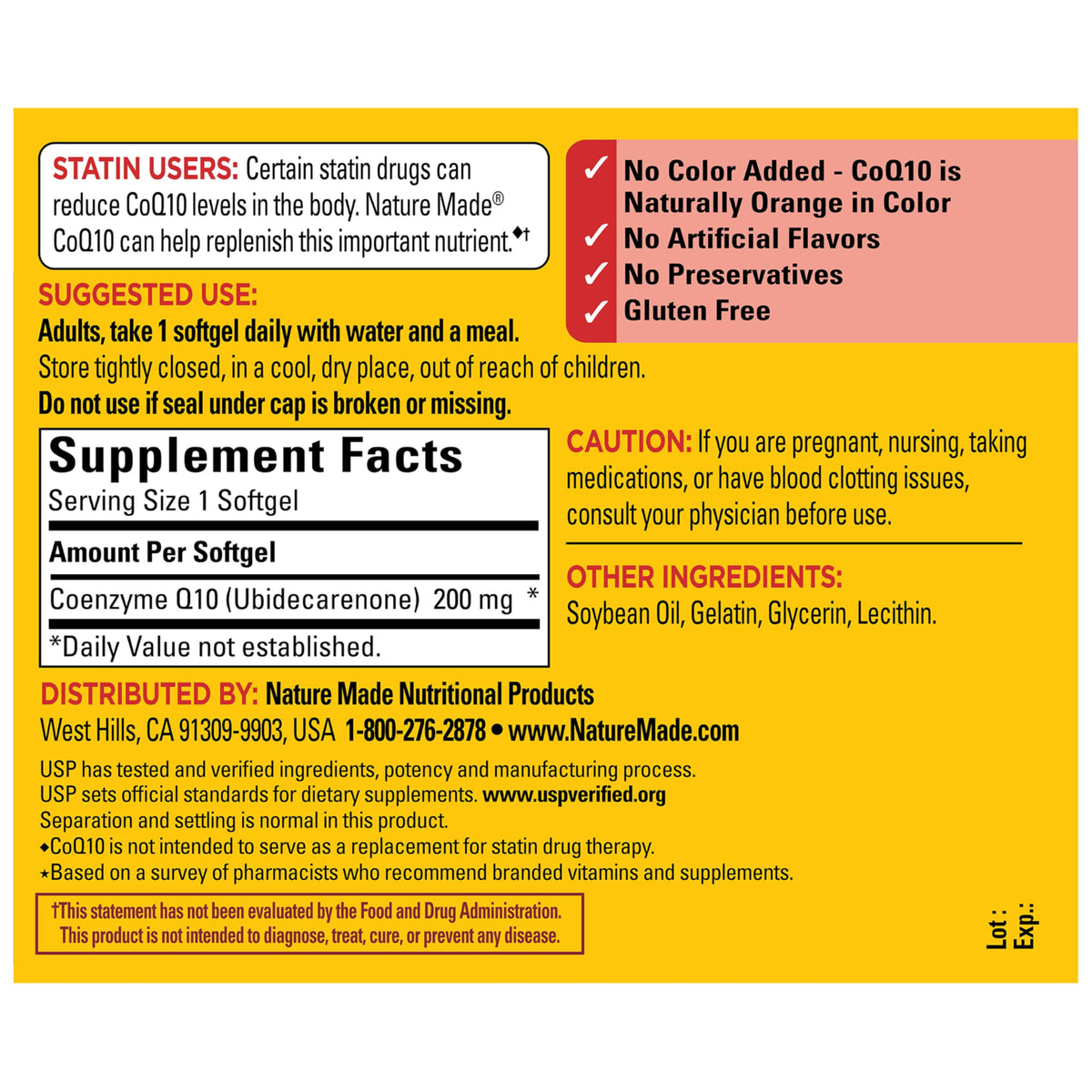Nature Made CoQ10 200mg, flacon ouvert avec gélules