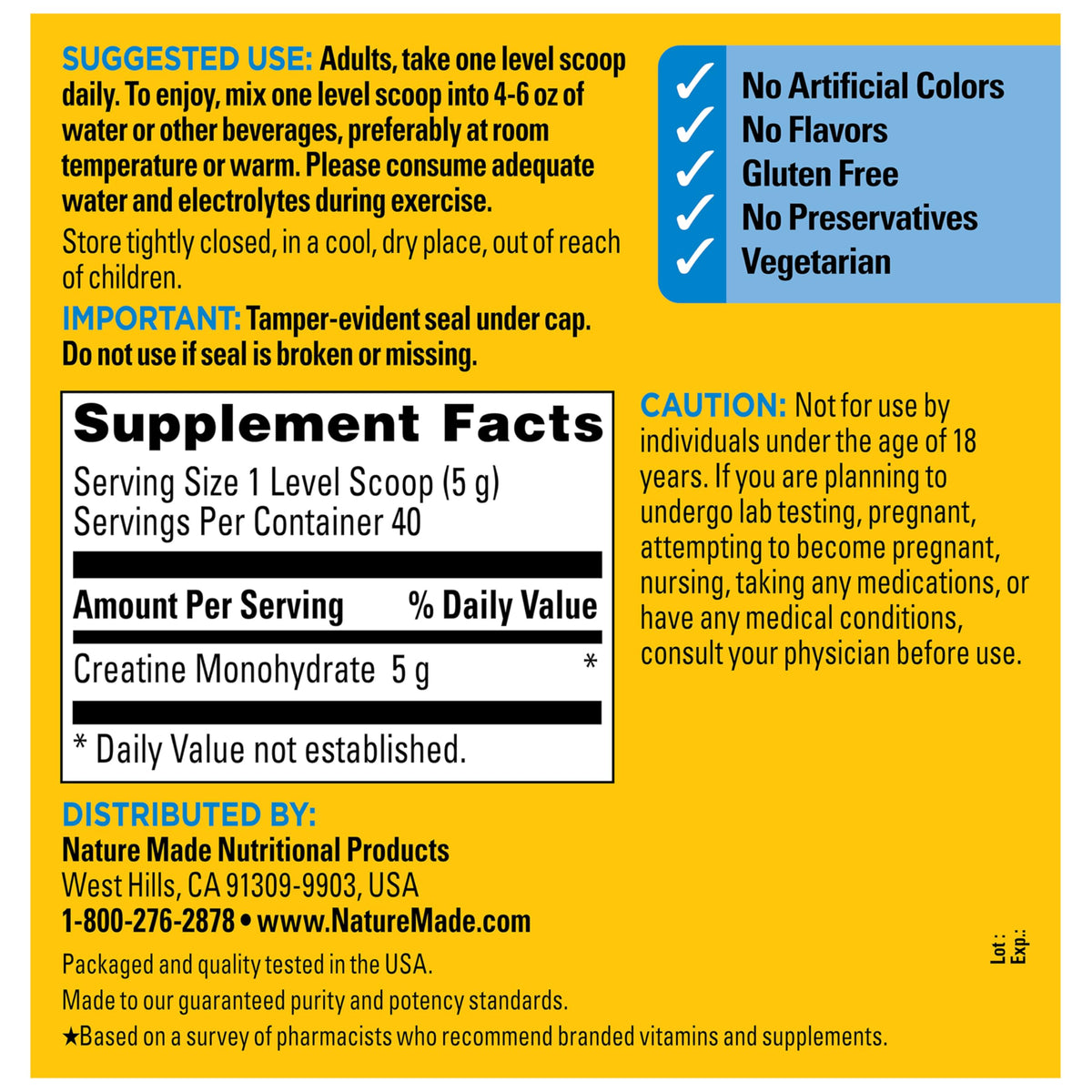 Nature Made Créatine Monohydrate en usage avec un shaker