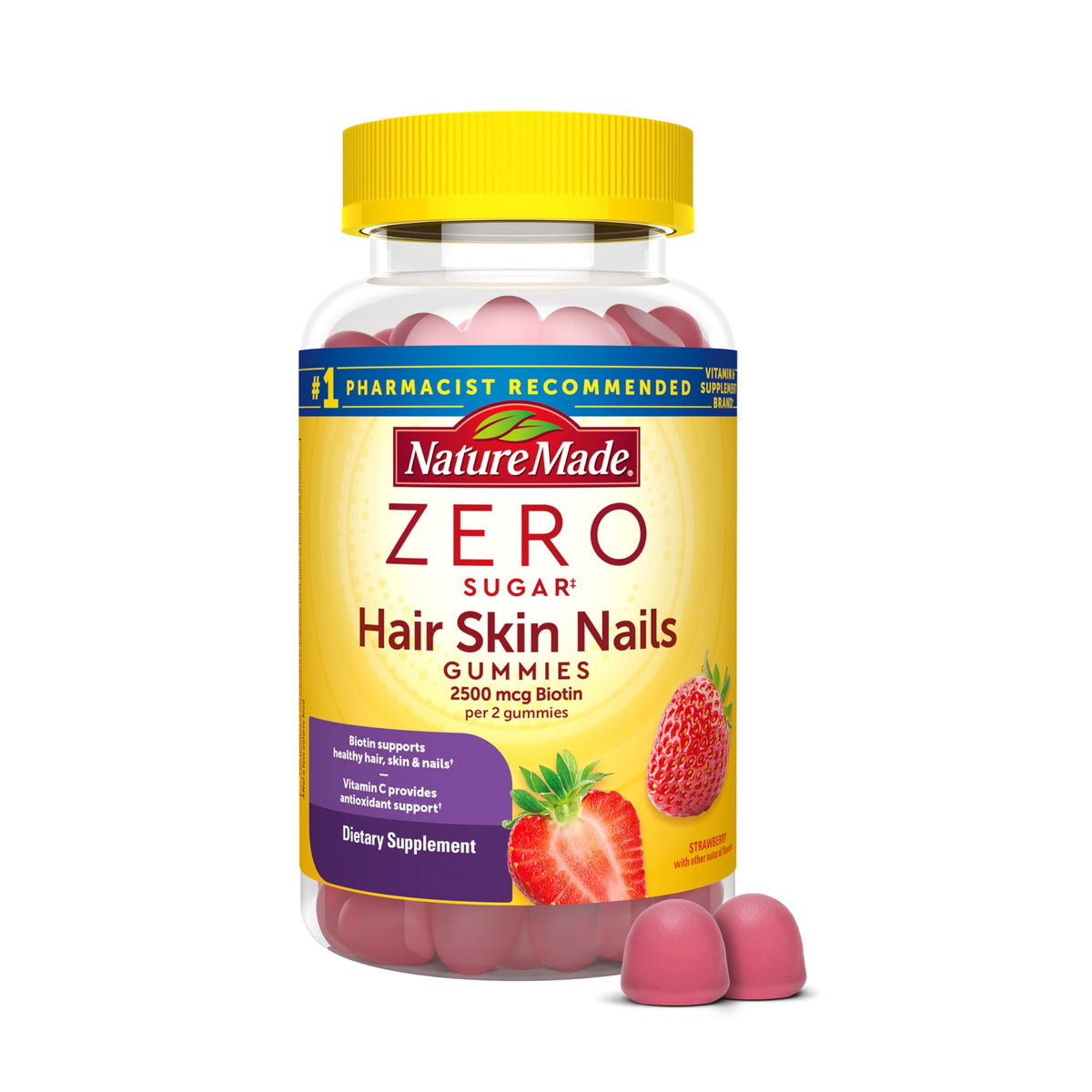 Nature Made Gummies Zéro Sucre Cheveux Peau Ongles 120 Gummies en bouteille