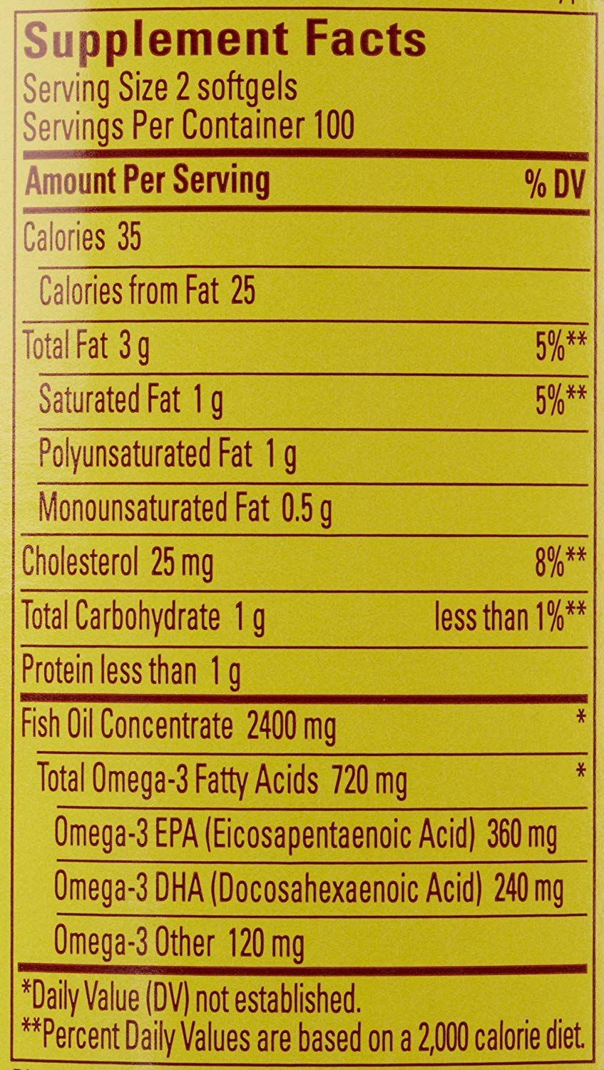Nature Made Huile de Poisson 1200 mg gélules sur fond blanc