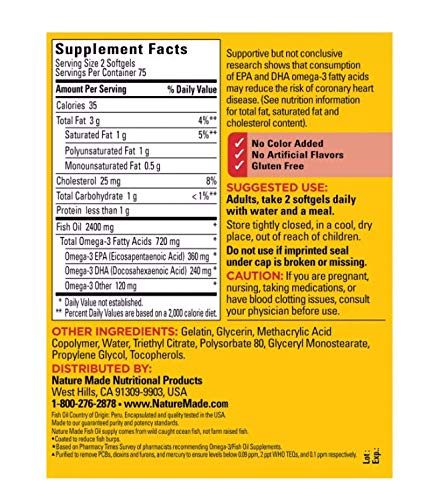 Nature Made Huile de Poisson Burp-Less 1200mg capsules sur une table