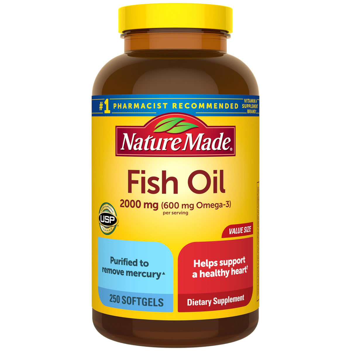 Nature Made Huile de Poisson Omega 3 2000mg 250 gélules, vue de face
