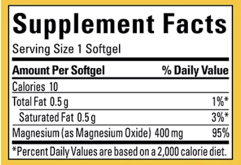 Nature Made Magnésium 400 mg gélules liquides, vue arrière