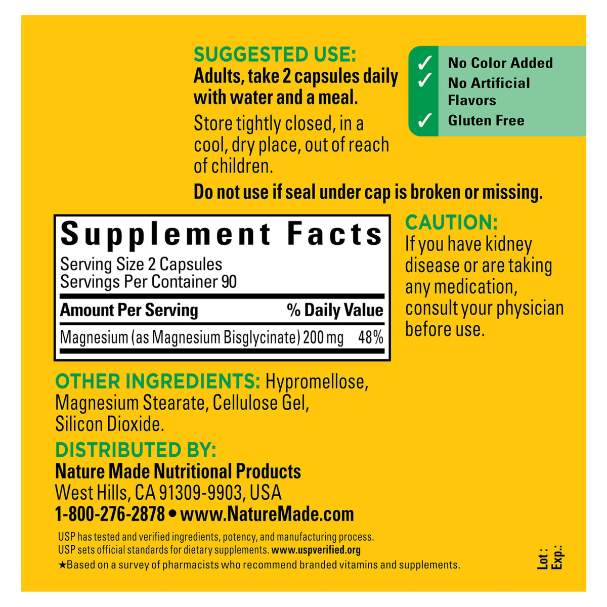 Nature Made Magnésium Glycinate 200 mg avec un verre d'eau