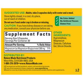 Nature Made Magnésium Glycinate 300 mg avec capsules en gros plan