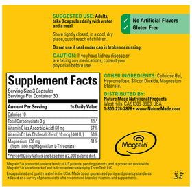 Nature Made Magnésium L-Thréonate en capsules avec ingrédients