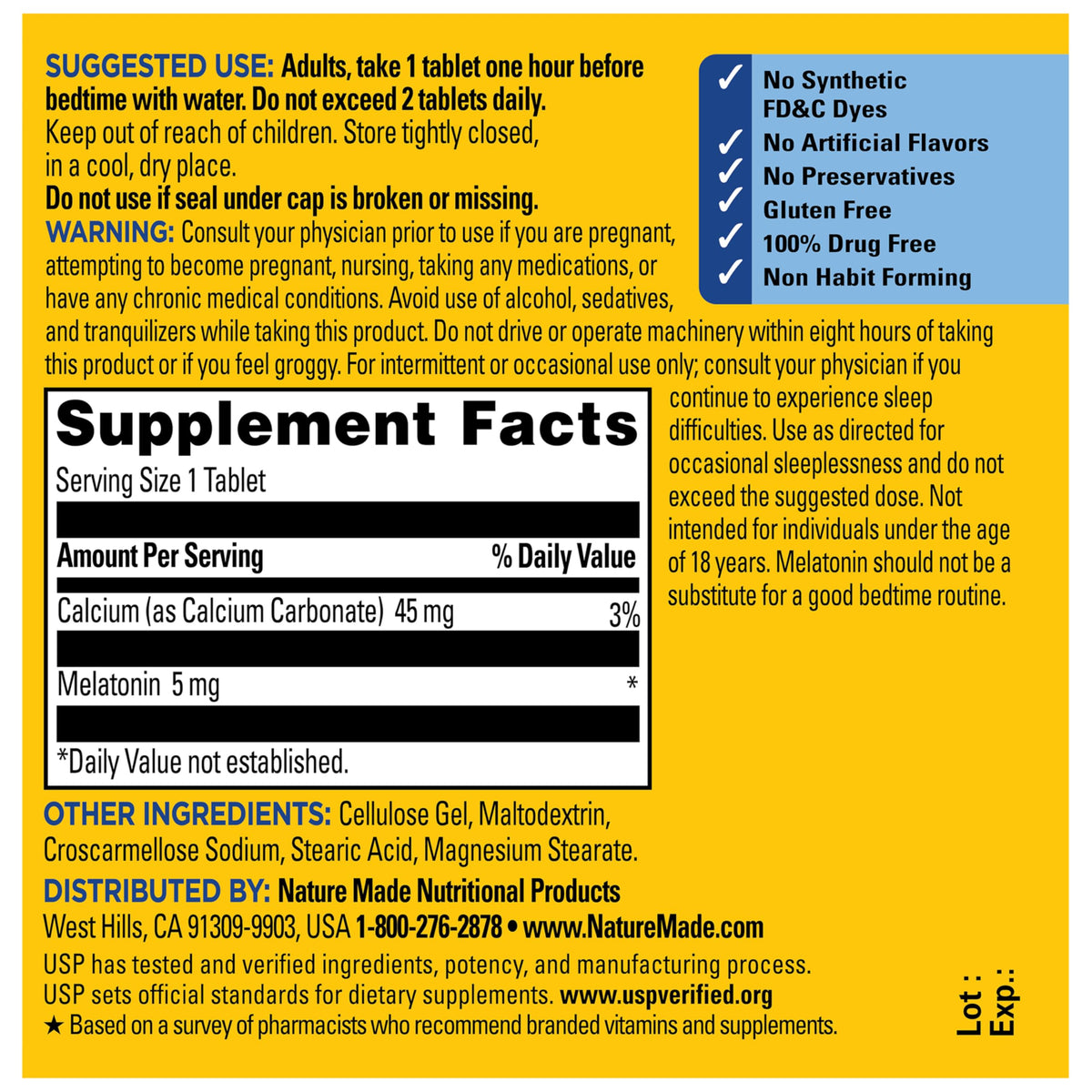Nature Made Melatonine 5mg 300 Tablettes avec étiquette