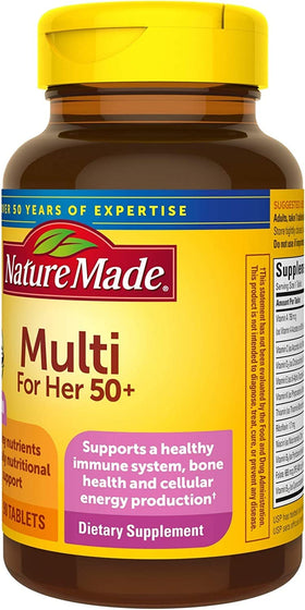 Nature Made Multi pour Femme 50+, prise de vue de l'arrière du flacon