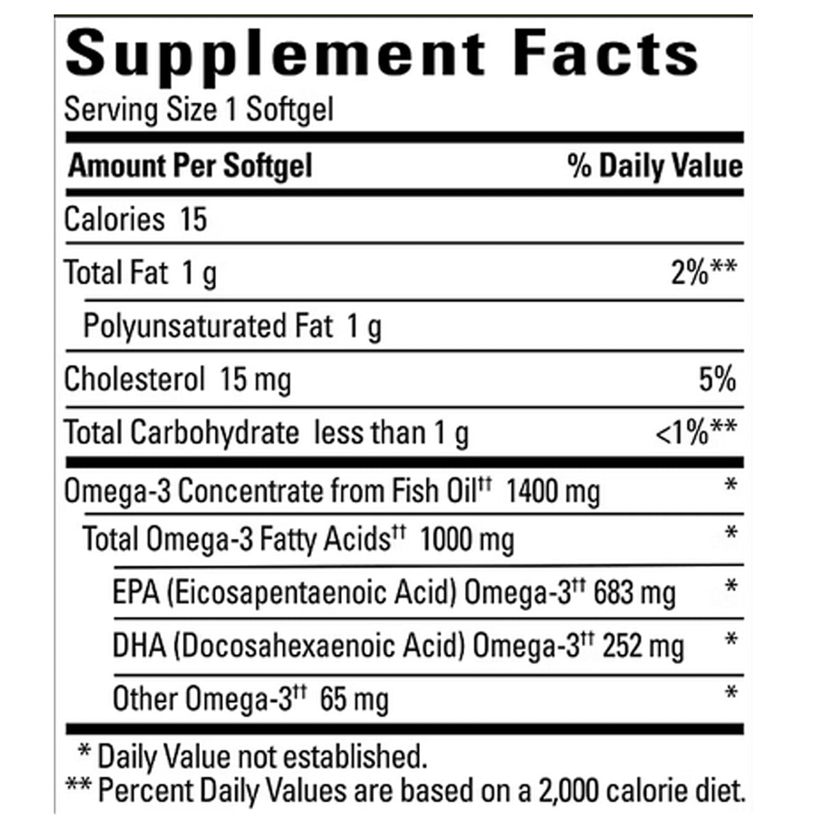 Nature Made Omega-3 1400 mg gélules, vue de côté avec étiquette