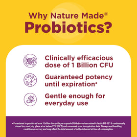 Nature Made Probiotiques Capsules 30 unités, prise d'une capsule avec un verre d'eau