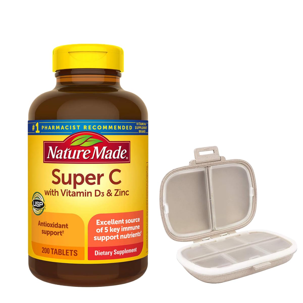 Nature Made Super C avec Vitamine D3 et Zinc, 200 comprimés en bouteille
