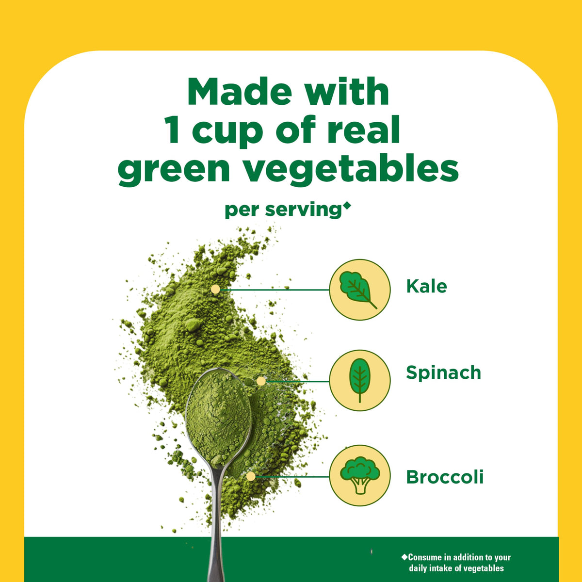 Nature Made Super Greens Poudre 245g avec fruits en arrière-plan