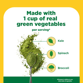 Nature Made Super Greens Poudre 245g avec fruits en arrière-plan