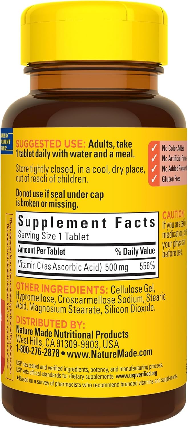 Nature Made Vitamine C 500 mg 100 comprimés - comprimés en gros plan