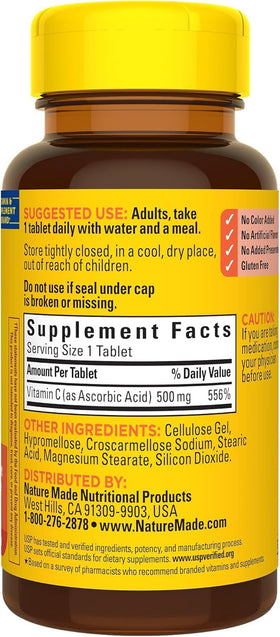 Nature Made Vitamine C 500 mg 100 comprimés - comprimés en gros plan