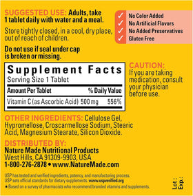 Nature Made Vitamine C 500 mg 100 comprimés - vue de dos