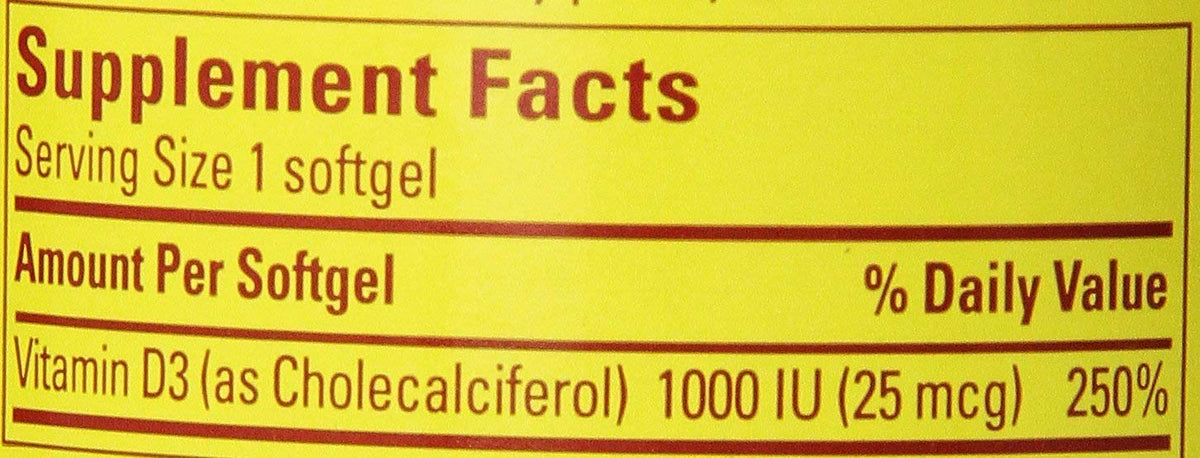 Nature Made Vitamine D3 1000 IU 600 gélules molles packaging