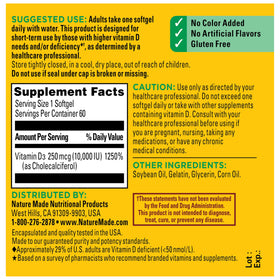 Nature Made Vitamine D3 10000 IU gélules molles en gros plan
