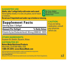 Nature Made Vitamine D3 2000 IU gélules souples avec dosage