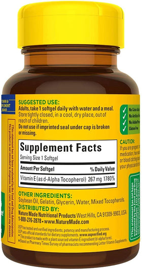 Nature Made Vitamine E 400 IU gélule molle vue rapprochée