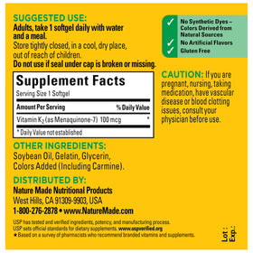 Nature Made Vitamine K2 100 mcg gélules avec verre d'eau