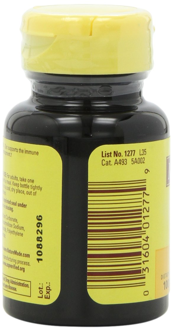Nature Made Zinc 30mg arrière de la boîte avec précautions