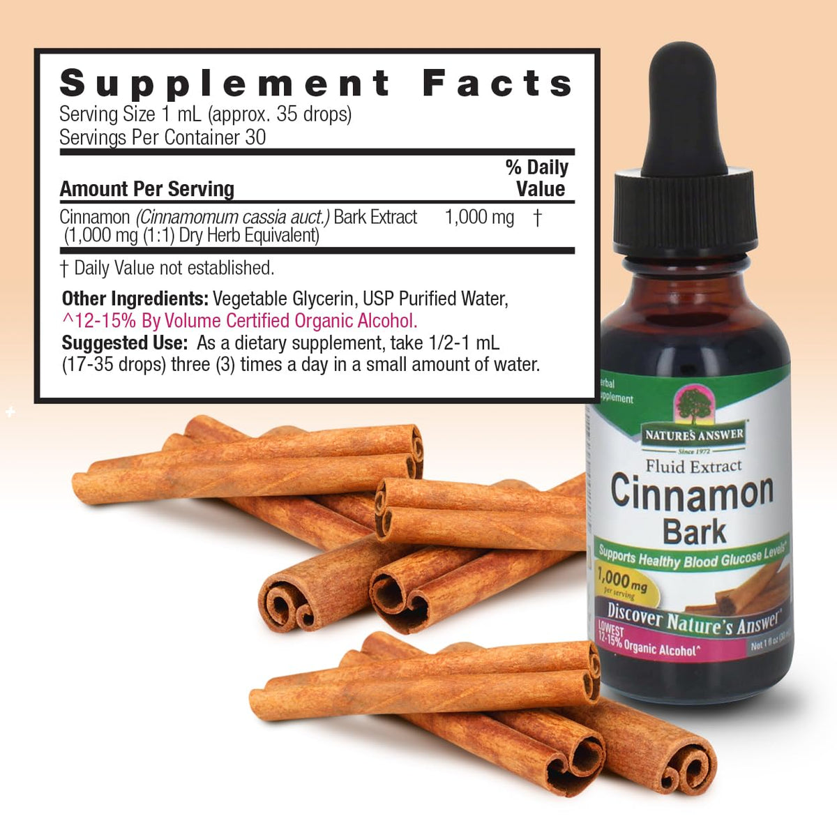 Nature's Answer Extrait de Cannelle Liquide 59g sur une table