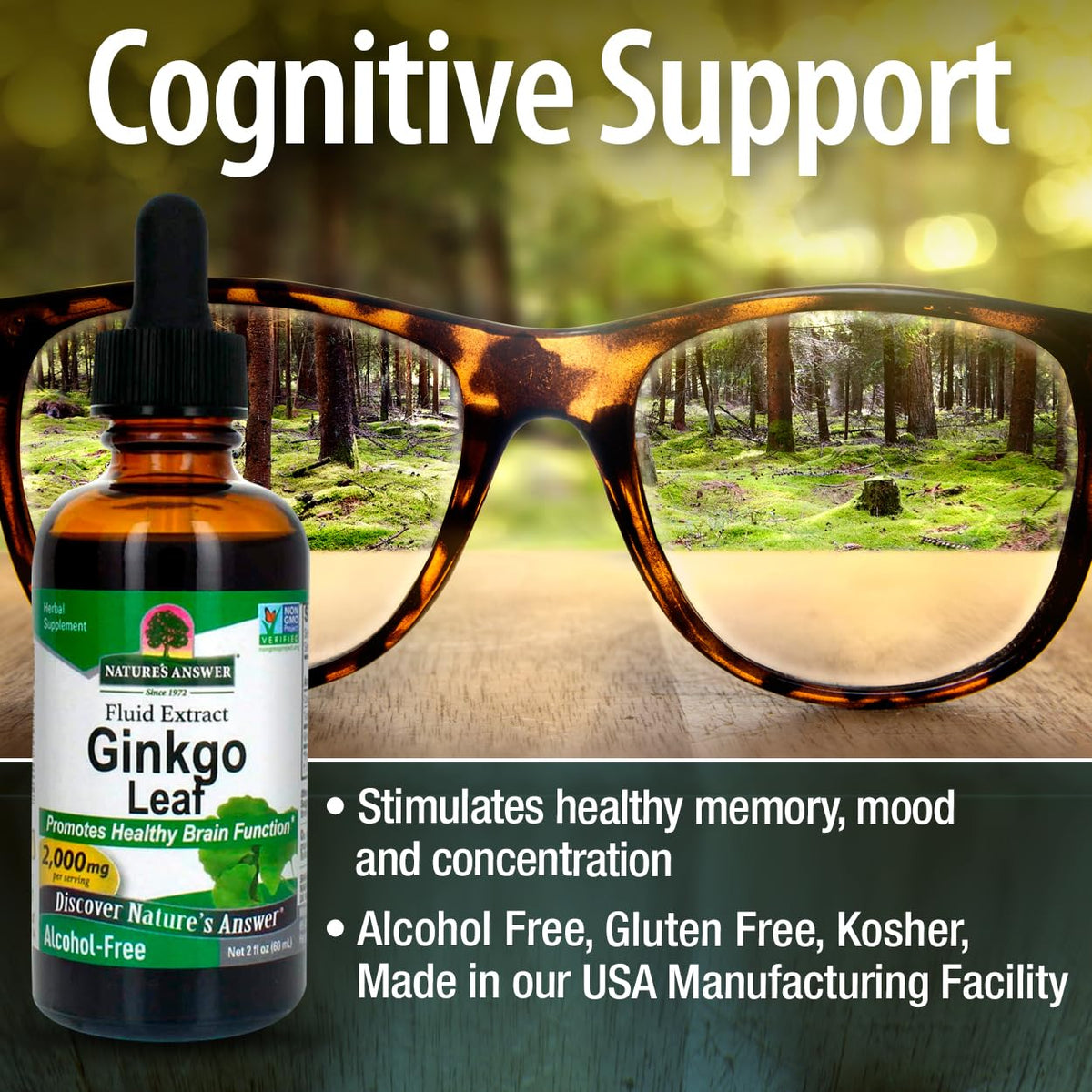 Nature's Answer Ginkgo Biloba sur fond naturel