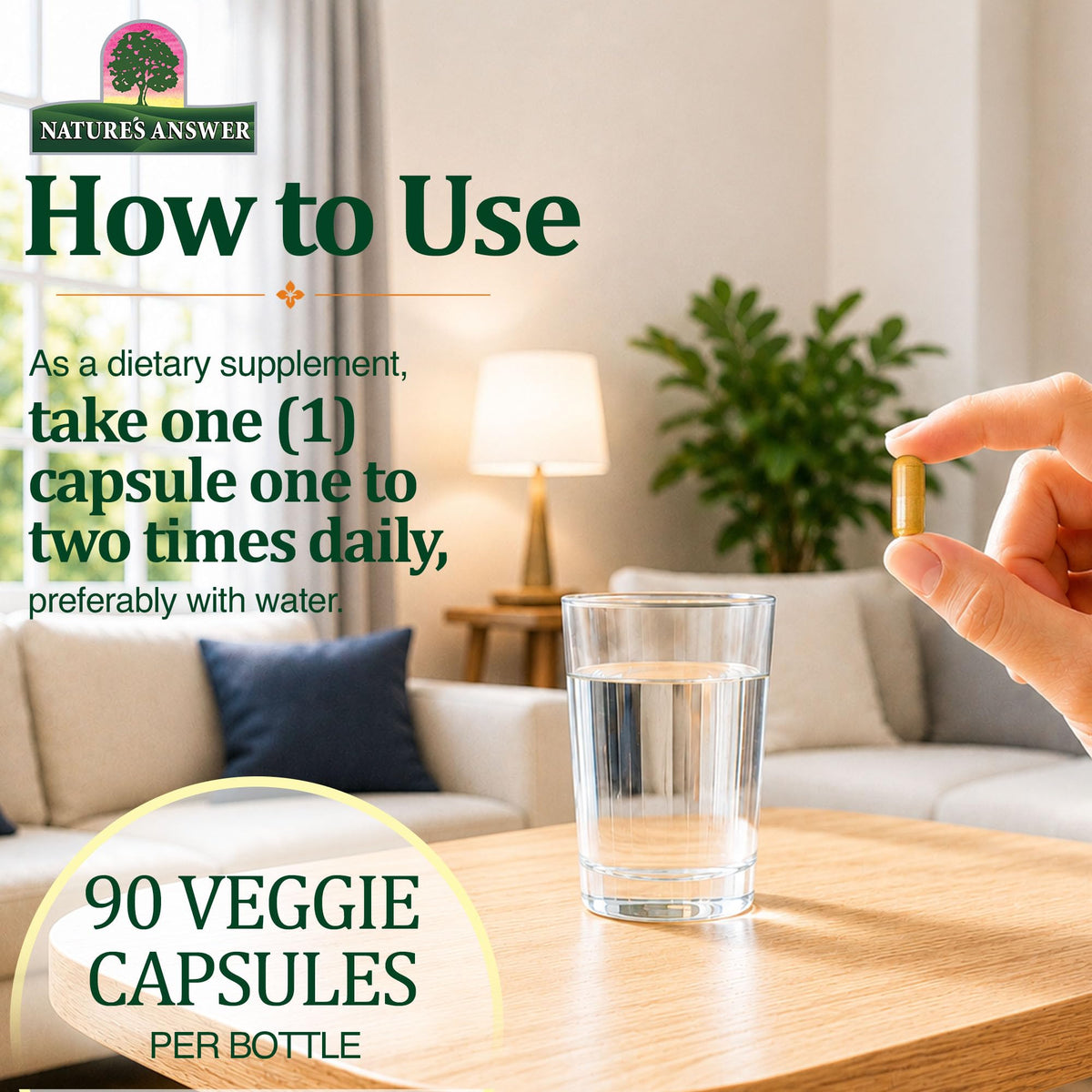 Nature's Answer Kava-6 Capsules, côté avec étiquette