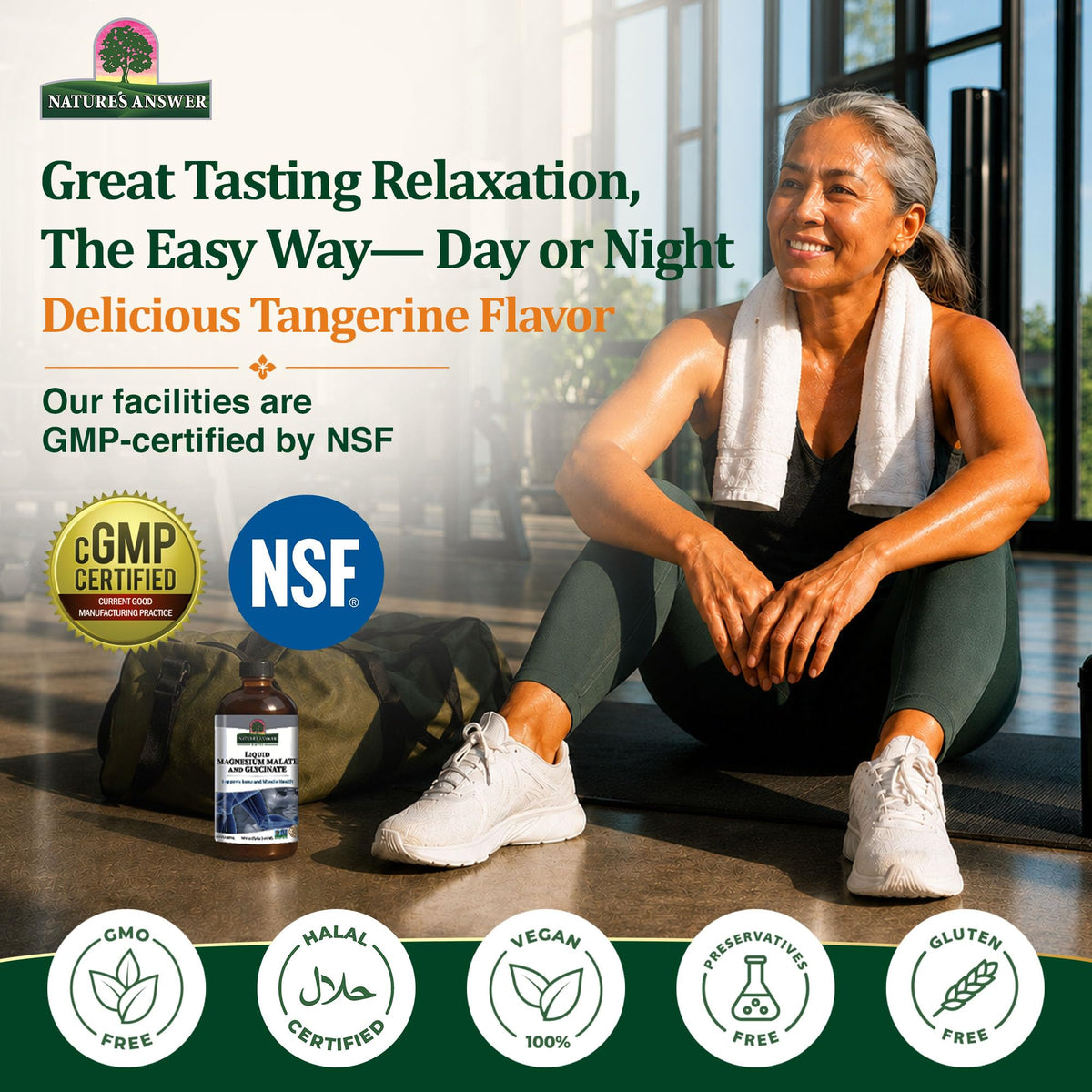 Nature's Answer Magnésium Liquide Malate et Glycinate 473 ml sur fond neutre