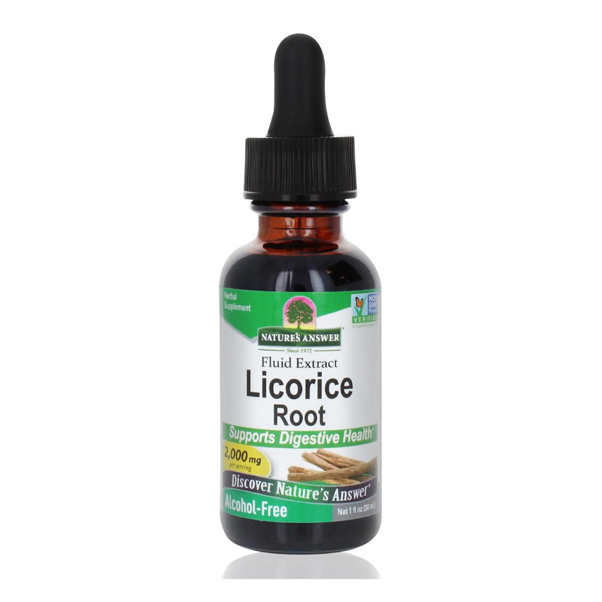 Nature's Answer Racine de Réglisse 1 oz vue avant avec étiquette