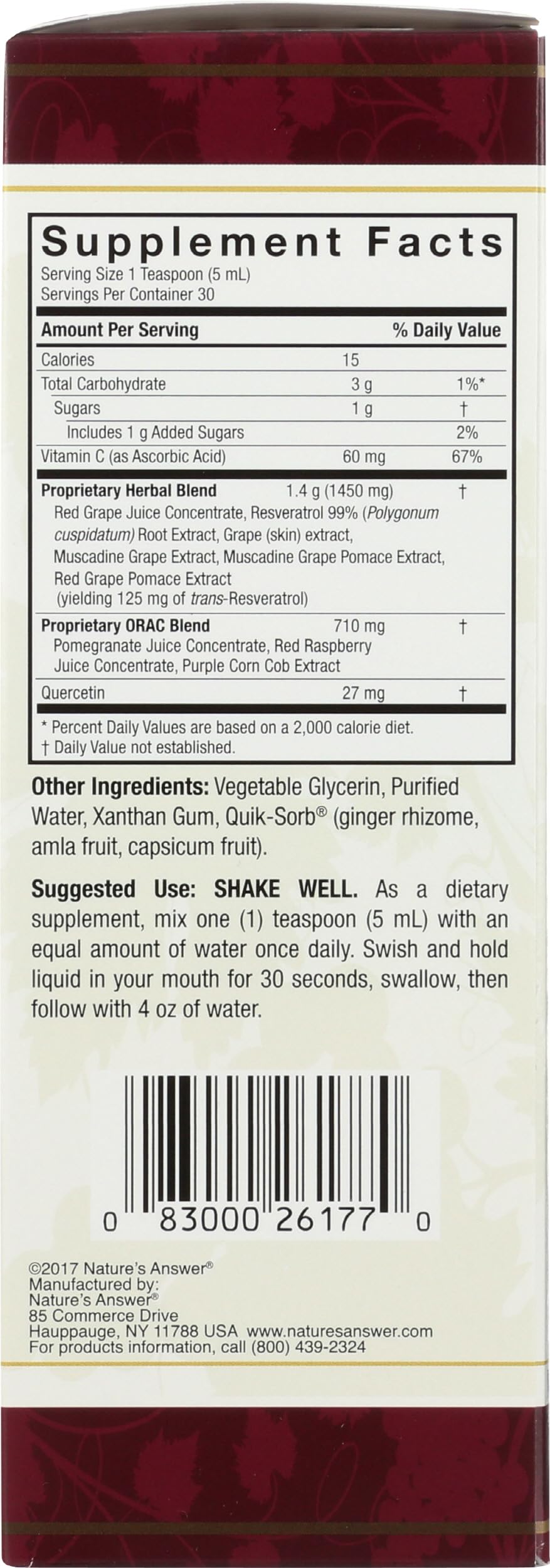Nature's Answer Réserve de Resvératrol 150 ml avec fruits rouges