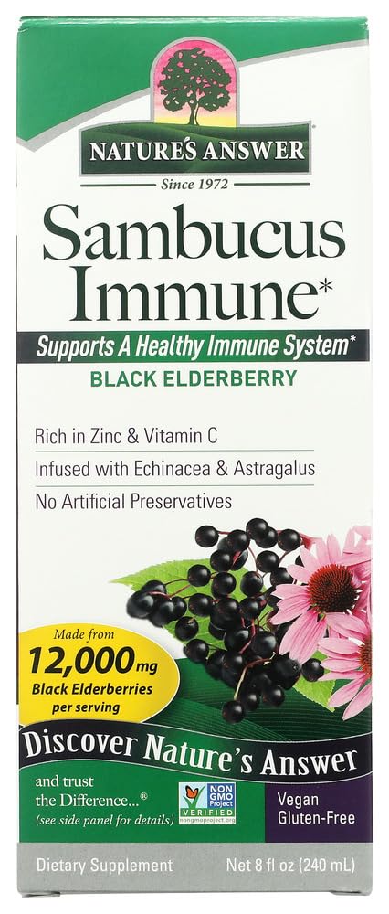 Nature's Answer Sambucus 8 oz bouteille en verre avec étiquette