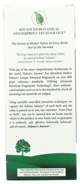 Nature's Answer Sambucus extrait de sureau noir avec ingrédients sur l'étiquette