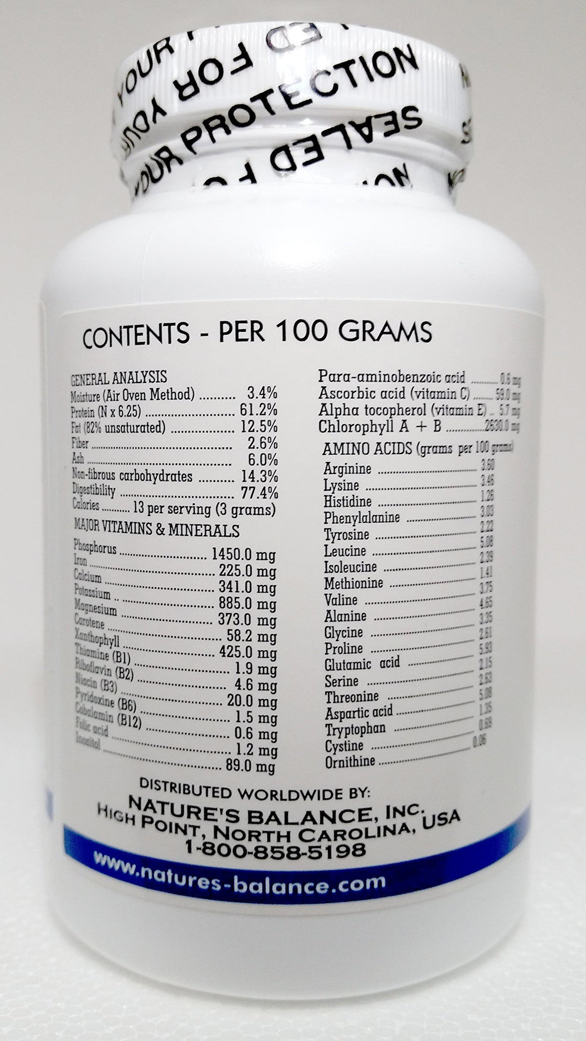 Nature's Balance Chlorella 180 capsules présentation sur une surface