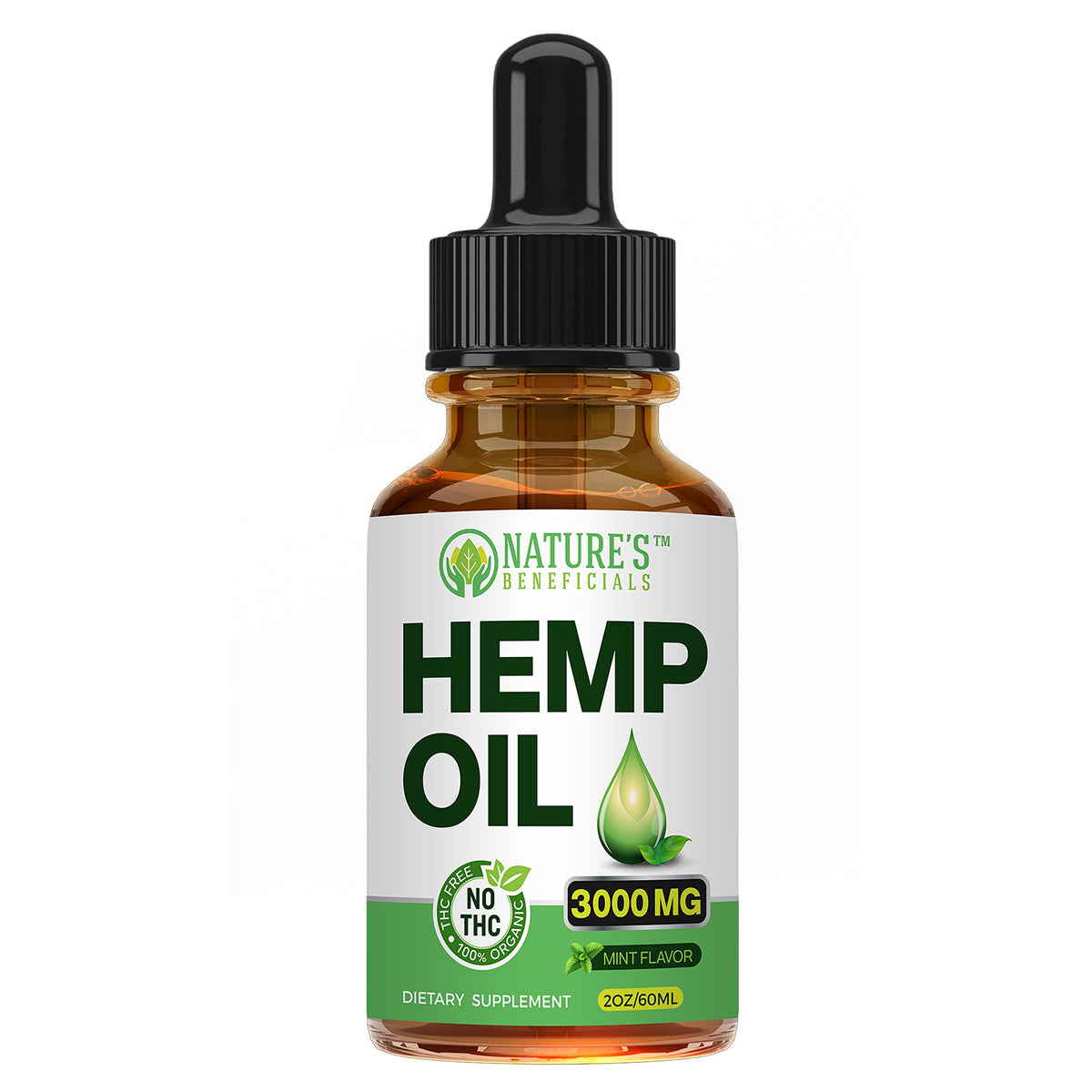NATURE'S BENEFICIALS Huile de Chanvre Biologique 3000mg étiquette