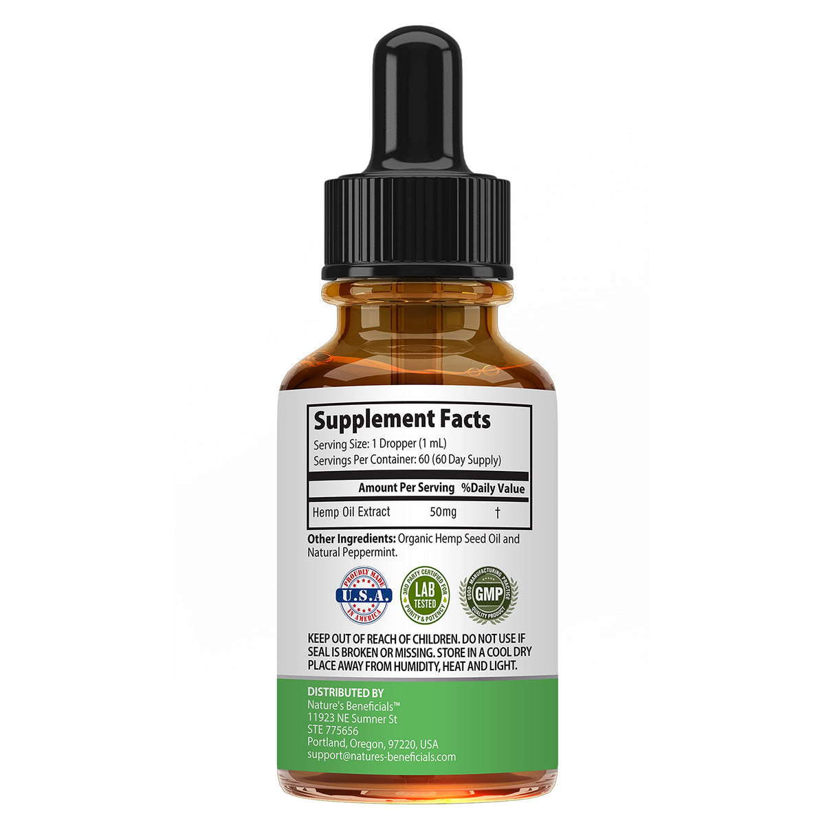 NATURE'S BENEFICIALS Huile de Chanvre Biologique 3000mg flacon arrière