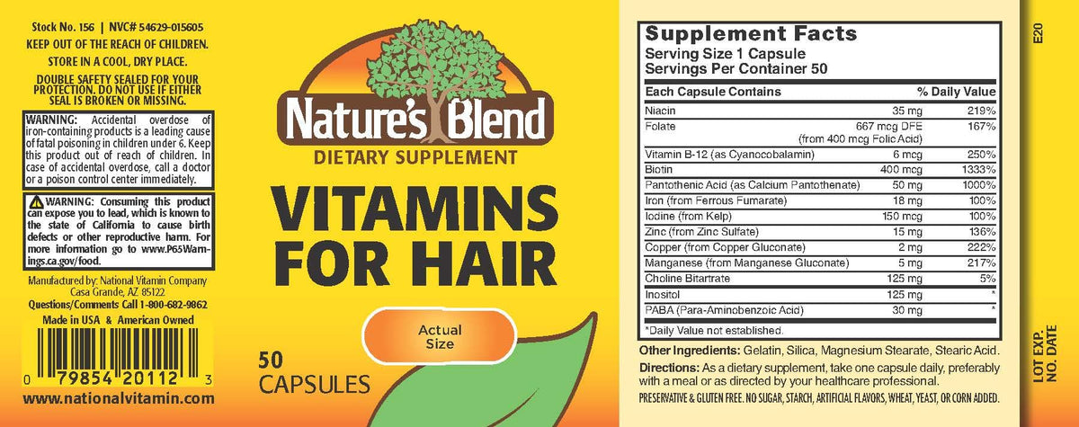 Nature's Blend Compléments Alimentaires Cheveux 50 Capsules, vue latérale