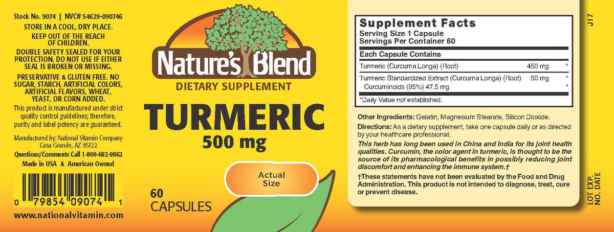 Nature's Blend Curcuma 500 mg 60 capsules vue de côté
