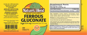 Nature's Blend Ferrous Gluconate comprimés en gros plan