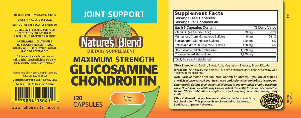 Nature's Blend Glucosamine Chondroitin 120 capsules vue latérale