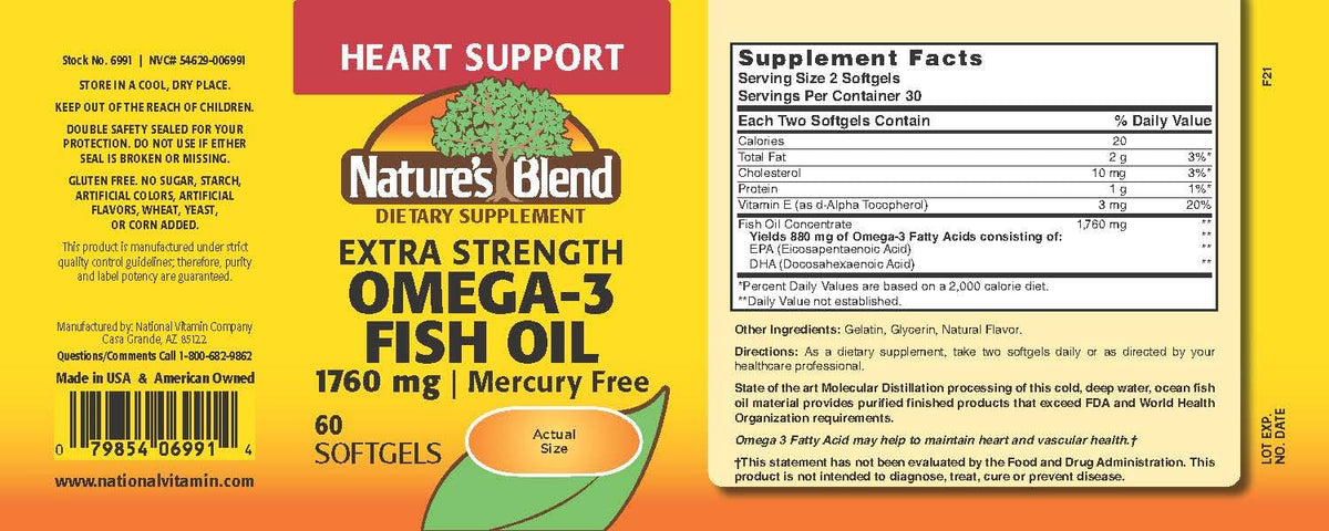 Nature's Blend Huile de Poisson 1760 mg Omega 3 - présentation des gélules