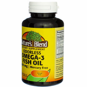 Nature's Blend Huile de Poisson Omega-3 avec étiquette visible