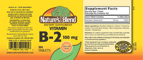 Nature's Blend Vitamine B-2 100 mg - comprimés