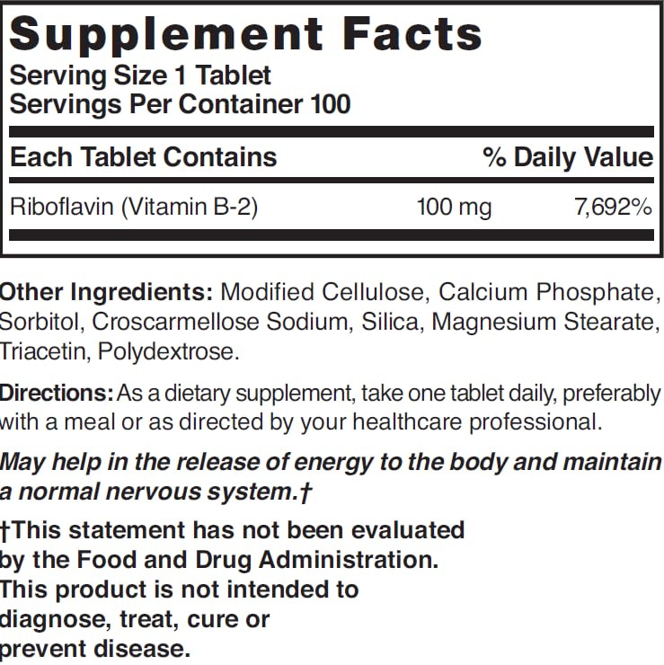 Nature's Blend Vitamine B-2 100 mg - ingrédients sur l'emballage