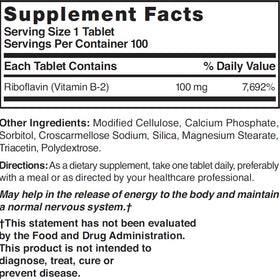 Nature's Blend Vitamine B-2 100 mg - ingrédients sur l'emballage