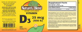 Nature's Blend Vitamine D3 1000 UI comprimés sur une table