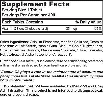 Nature's Blend Vitamine D3 comprimés avec vue de dessus