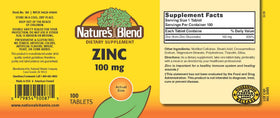 Nature's Blend Zinc Gluconate 100 mg comprimés, flacon arrière