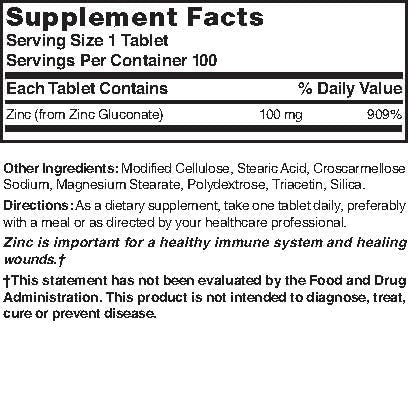 Nature's Blend Zinc Gluconate 100 mg comprimés, vue de côté